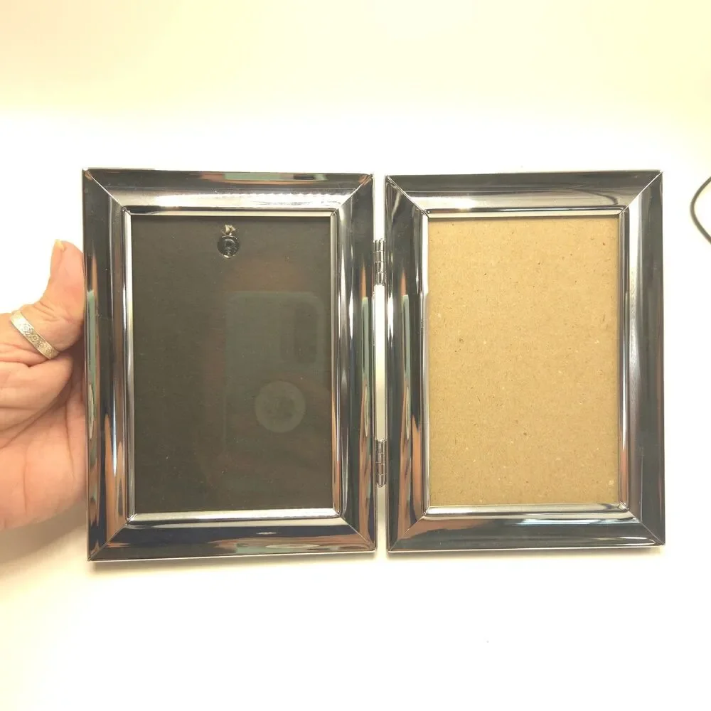 Vintage 1997 HB Group Double Photo Frame 3x5 Silver Tone Hinged